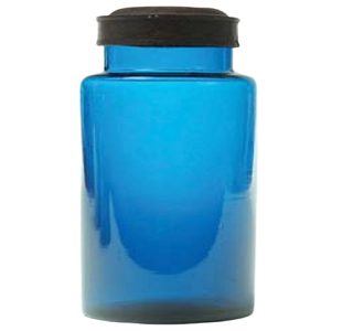 Cobalt blown-glass canister with tin and lid